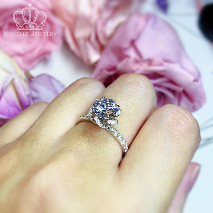 Custom Floral Halo Side Stone Diamond Ring [Setting Only] - EC096 - Roselle Jewelry