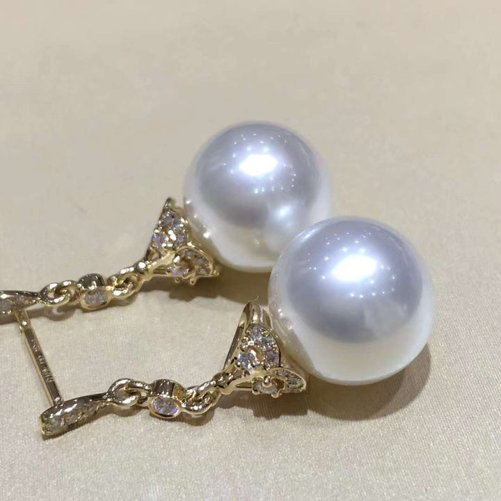 18K White Gold Australian White Pearl Earrings - TS014 - Roselle Jewelry