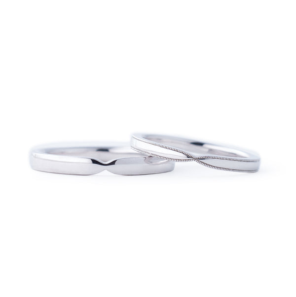 Japanese Style Ribbon Unique Couple Diamond Wedding Ring Set - WM23 - Roselle Jewelry