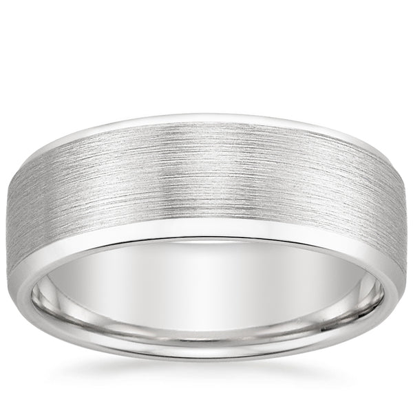 7.5mm Men's Beveled Edge Matte Wedding Ring - NM32 - Roselle Jewelry