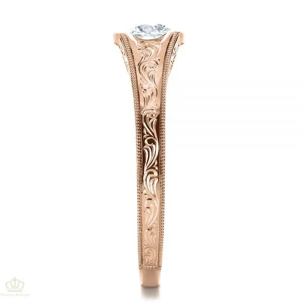 Vintage Custom Hand Engraved Solitaire Engagement Ring [Setting Only] - EC073 - Roselle Jewelry