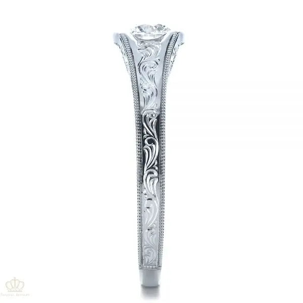 Vintage Custom Hand Engraved Solitaire Engagement Ring [Setting Only] - EC073 - Roselle Jewelry