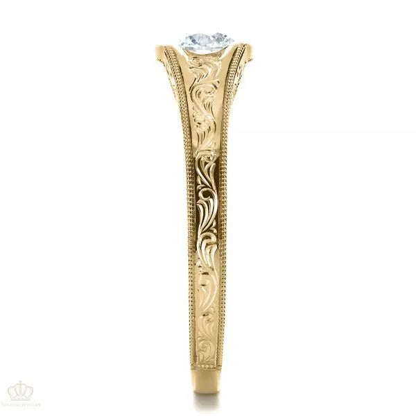 Vintage Custom Hand Engraved Solitaire Engagement Ring [Setting Only] - EC073 - Roselle Jewelry