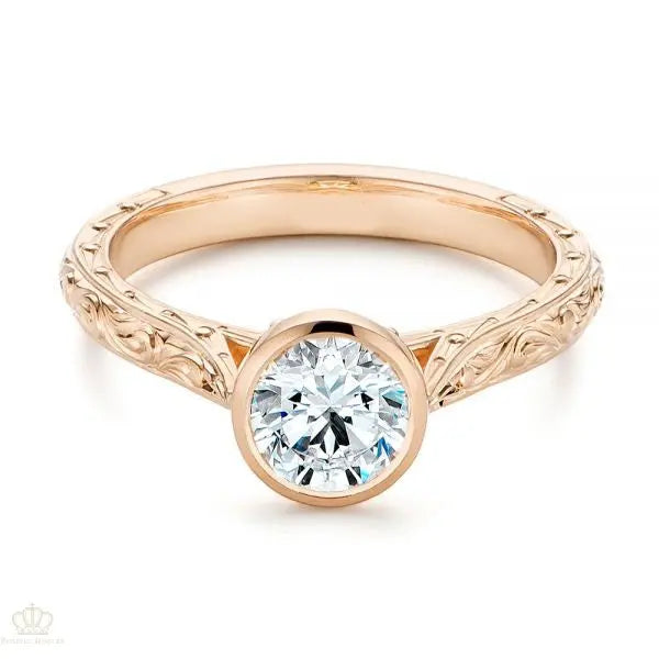 Hand Engraved Bezel Solitaire Diamond Engagement Ring [Setting Only] - EC028 - Roselle Jewelry