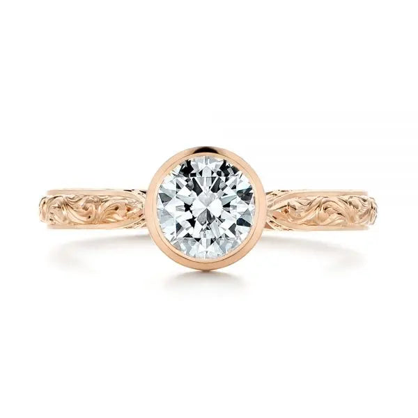 Hand Engraved Bezel Solitaire Diamond Engagement Ring [Setting Only] - EC028 - Roselle Jewelry