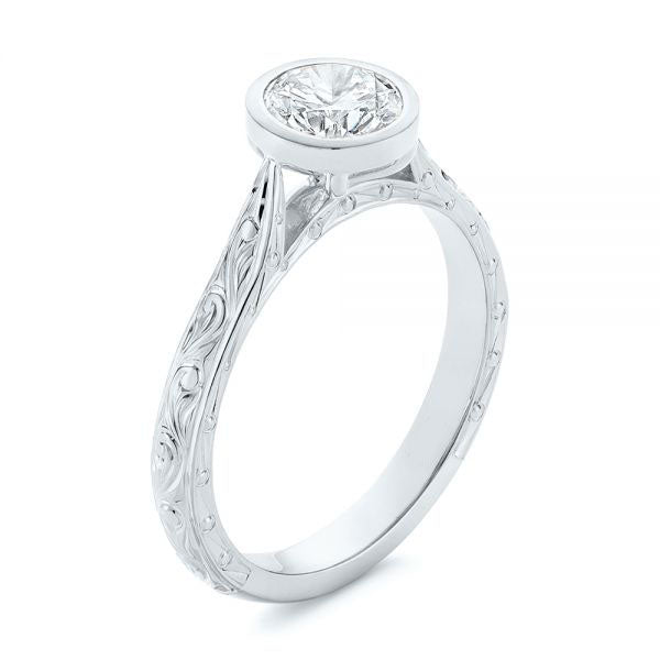 Hand Engraved Bezel Solitaire Diamond Engagement Ring [Setting Only] - EC028 - Roselle Jewelry