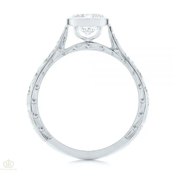 Hand Engraved Bezel Solitaire Diamond Engagement Ring [Setting Only] - EC028 - Roselle Jewelry