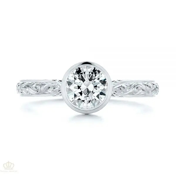 Hand Engraved Bezel Solitaire Diamond Engagement Ring [Setting Only] - EC028 - Roselle Jewelry