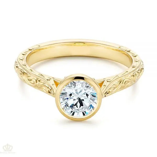 Hand Engraved Bezel Solitaire Diamond Engagement Ring [Setting Only] - EC028 - Roselle Jewelry