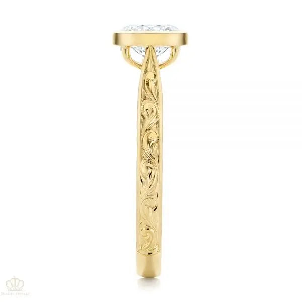 Hand Engraved Bezel Solitaire Diamond Engagement Ring [Setting Only] - EC028 - Roselle Jewelry