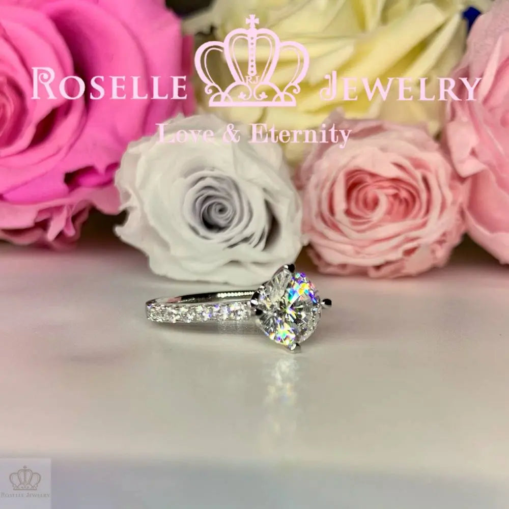 Four Prong Side Stone Engagement Ring - T23 - Roselle Jewelry