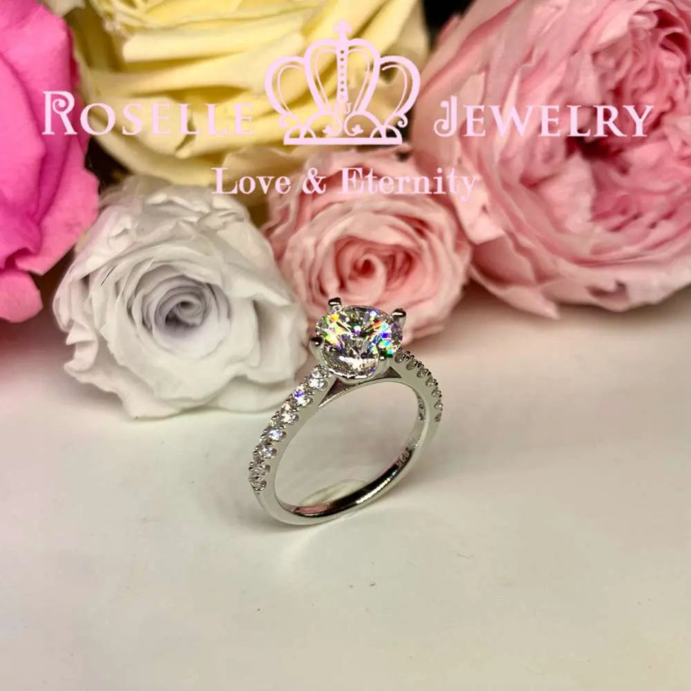 Four Prong Side Stone Engagement Ring - T23 - Roselle Jewelry