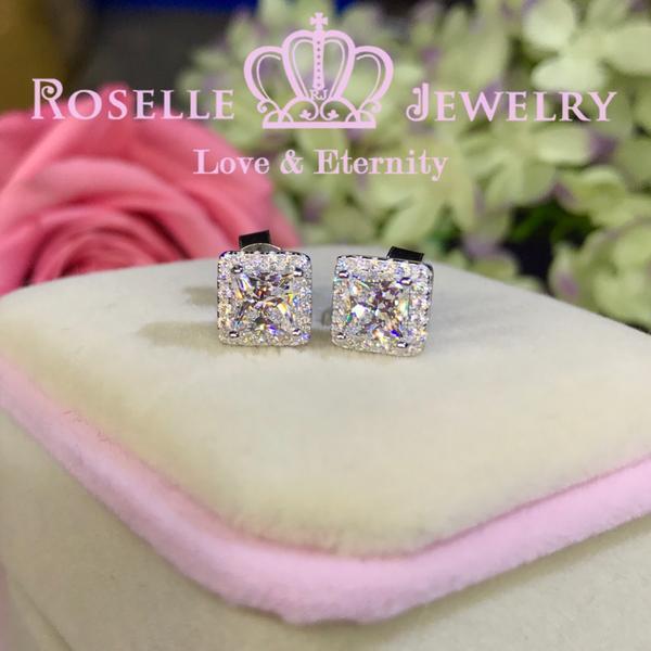 Princess Cut Halo Stud Earrings - ES1 - Roselle Jewelry