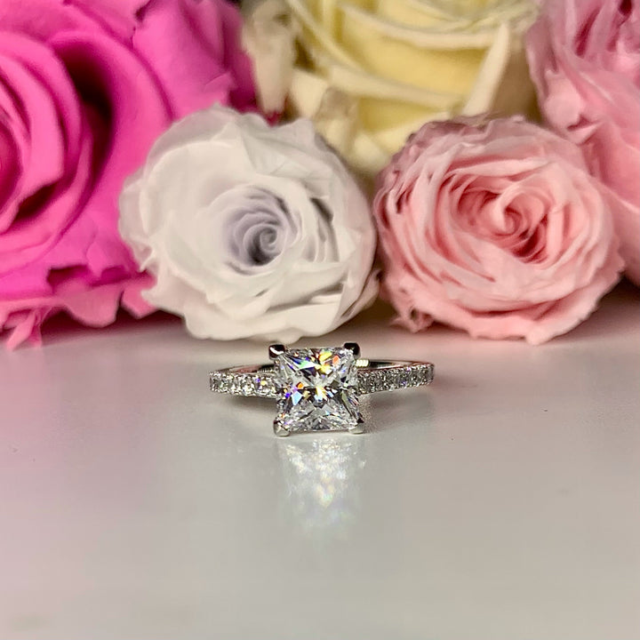 Princess Cut Side Stone Engagement Ring - TS3 - Roselle Jewelry