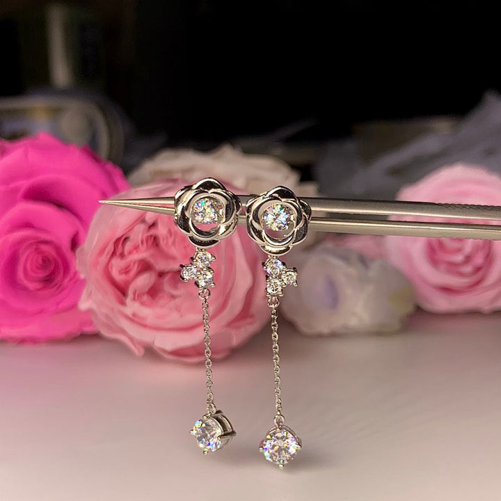 Rose Floral Dancing Stone Drop Earrings - ED5 - Roselle Jewelry