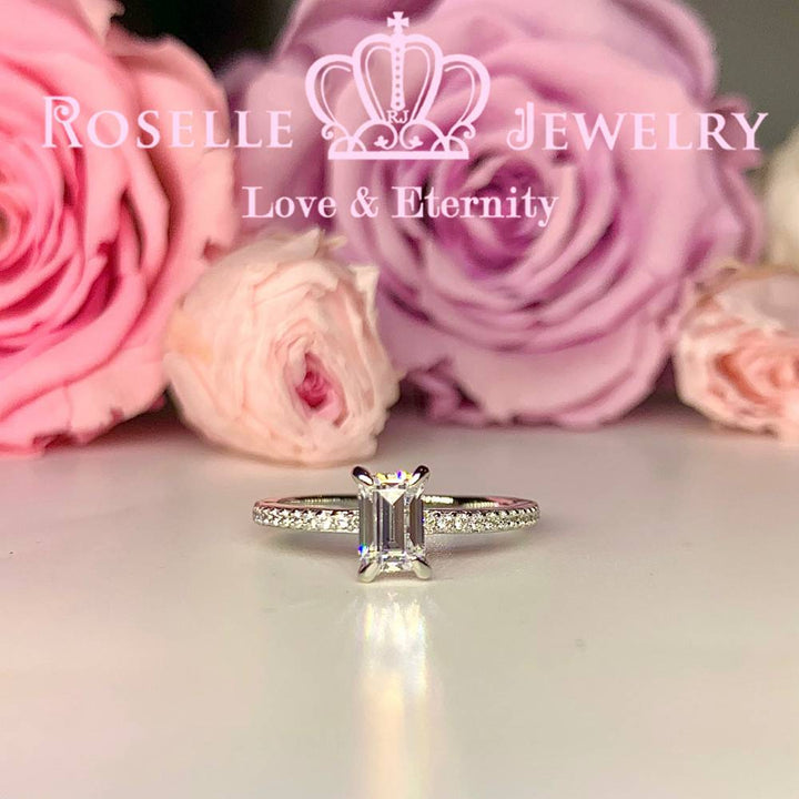 Emerald Cut Side Stone Engagement Ring - TE2 - Roselle Jewelry