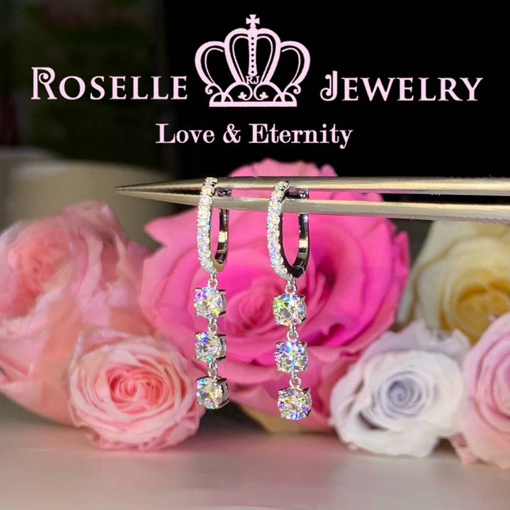 Three Stone Brilliant Cut Drop Earrings - DE18 - Roselle Jewelry