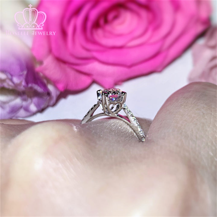 0.86CTW Four Prong Heart Shape Claw Lab Grown Side Stone Diamond Engagement Ring - LGR007 - Roselle Jewelry