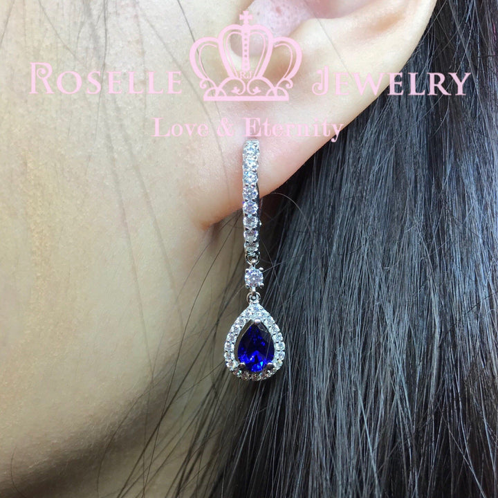 Pear Cut Halo Hoop Drop Earrings - EP5 - Roselle Jewelry