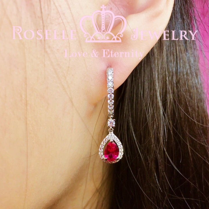 Pear Cut Halo Hoop Drop Earrings - EP5 - Roselle Jewelry