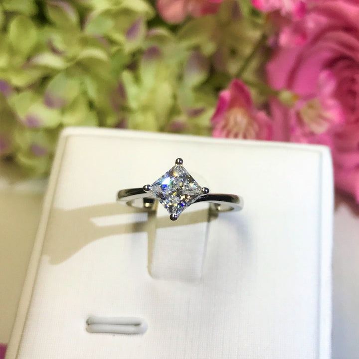 Princess Cut Solitaire Twist Engagement Ring - NS1 - Roselle Jewelry