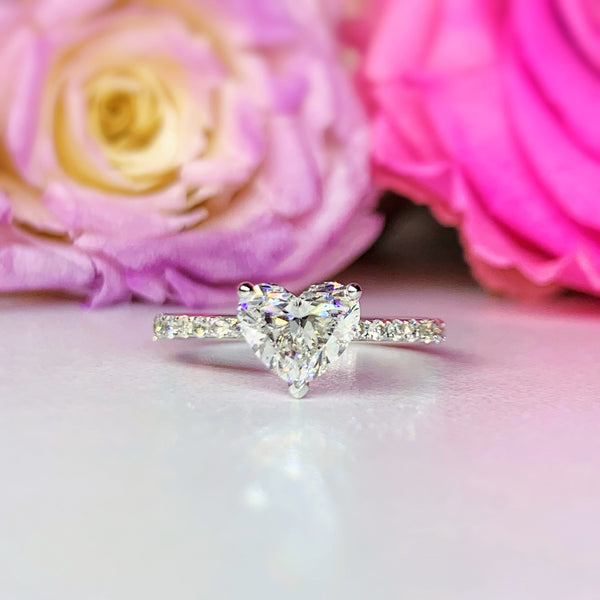 1.20CTW Heart Shape Lab Grown Side Stone Diamond Engagement Ring - LGR008 - Roselle Jewelry