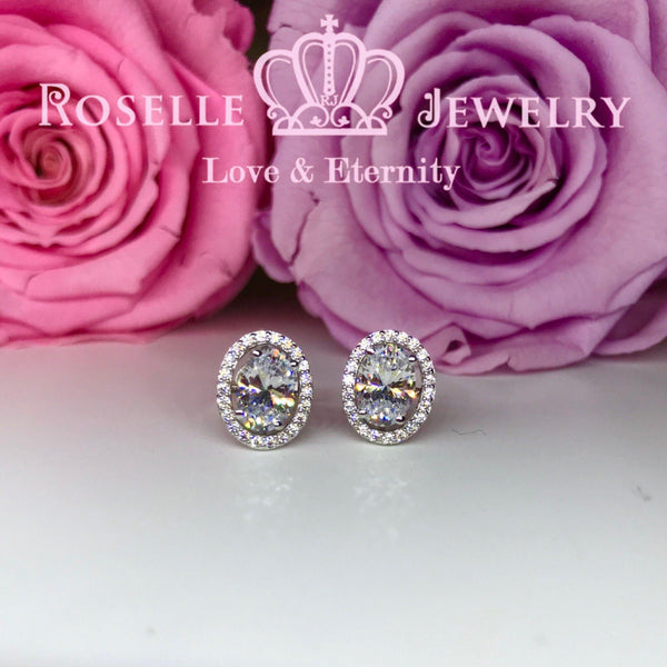 Detachable Oval Halo Stud Earrings - RR8 - Roselle Jewelry