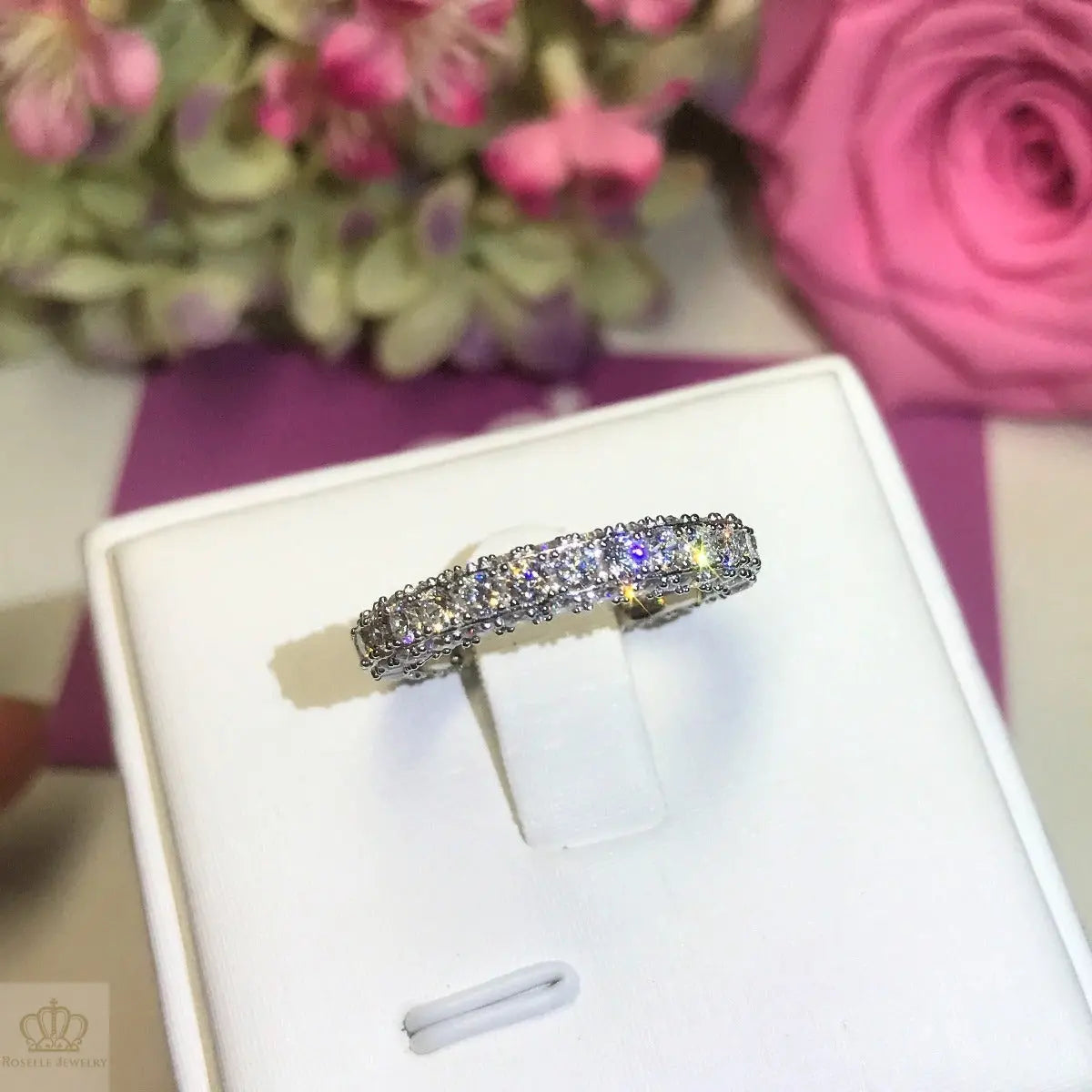 Three sided stone wedding ring - BA33 - Roselle Jewelry