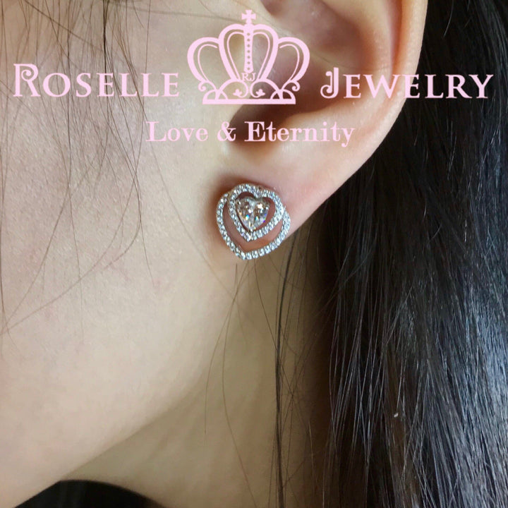 Detachable Heart Shape Halo Stud Earrings - RH2 - Roselle Jewelry