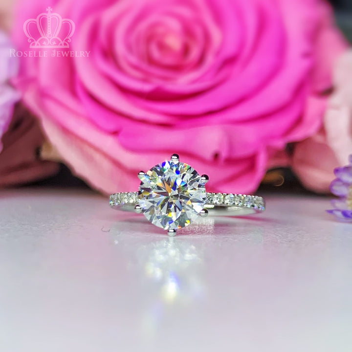 Custom Order Floral Two Tone Diamond Side Stone Engagement Ring [Setting Only] - EC102 - Roselle Jewelry