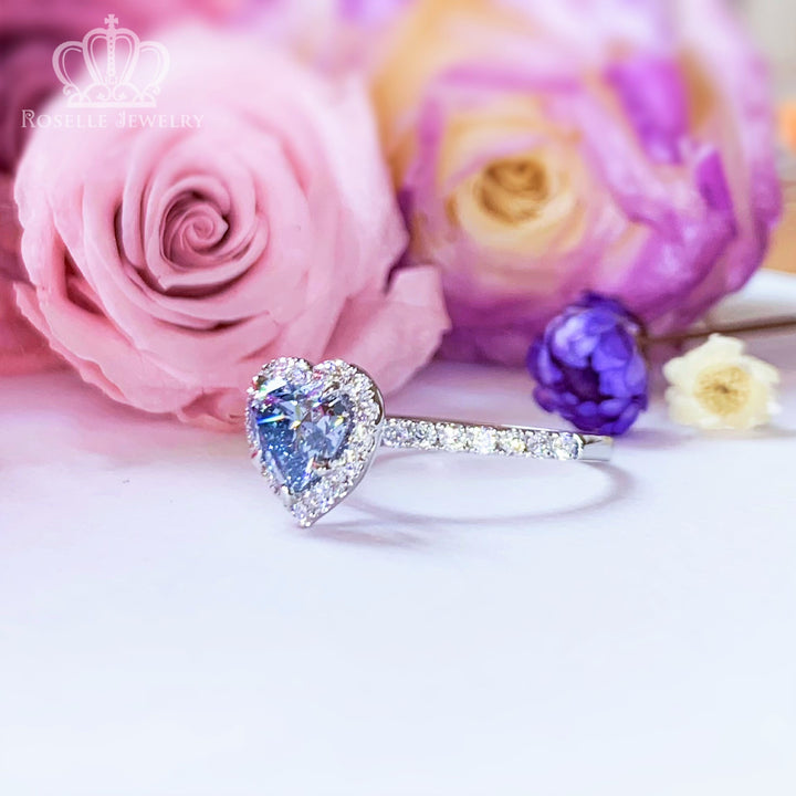 Fancy Blue Heart Shape Lab Grown With Side Stone Halo Engagement Diamond Ring - LGR020 - Roselle Jewelry