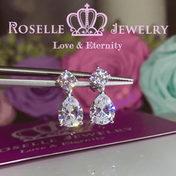 Pear Cut Drop Stud Earrings - DE3 - Roselle Jewelry