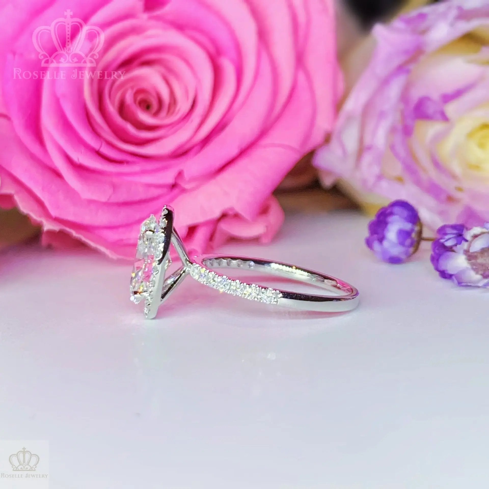 Oval Lab Grown With Side Stone Halo Engagement Diamond Ring - LGR021 CHARLISA™