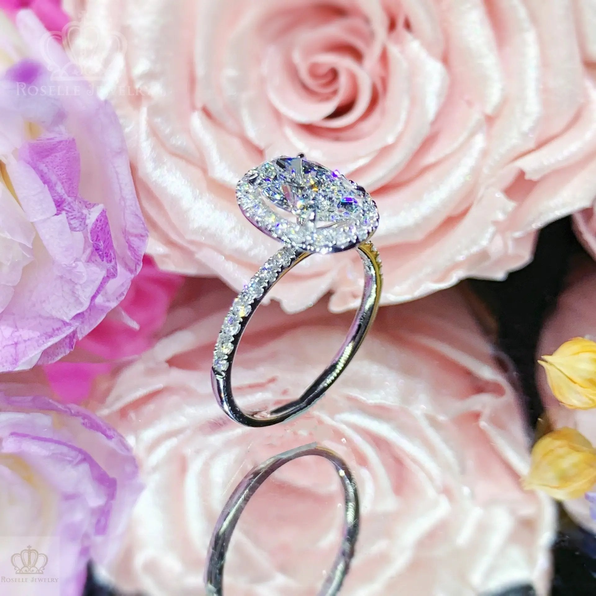Oval Lab Grown With Side Stone Halo Engagement Diamond Ring - LGR021 CHARLISA™