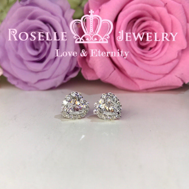 Detachable Heart Shape Halo Stud Earrings - RH1 - Roselle Jewelry