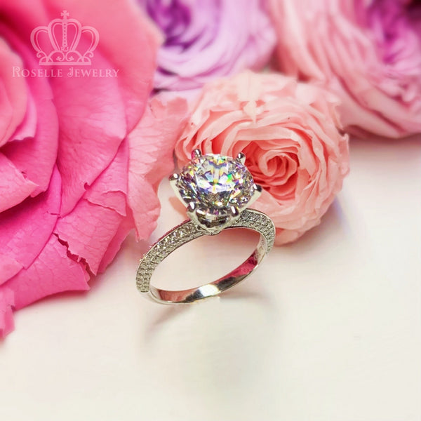 Six Prong Full Side Stone Diamond Engagement Ring [Setting Only] - EC055 - Roselle Jewelry