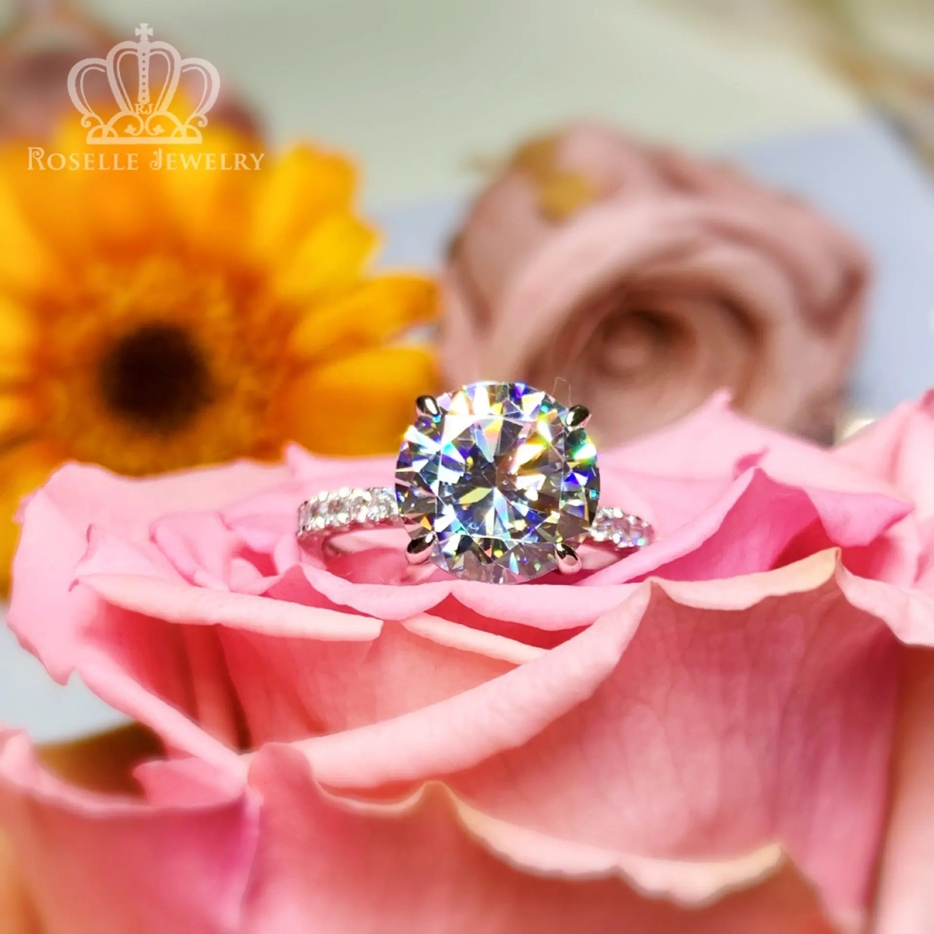 4.00CT Four Prong Side Stone Engagement Ring - T2 - Roselle Jewelry