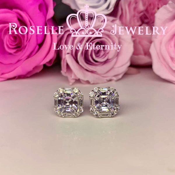 Asscher Cut Enclose Stud Earrings - EA1 - Roselle Jewelry