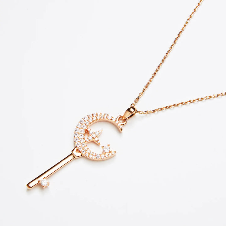 Dream Moon Key Diamond Pendant Necklace[pre order] - SN007 - Roselle Jewelry