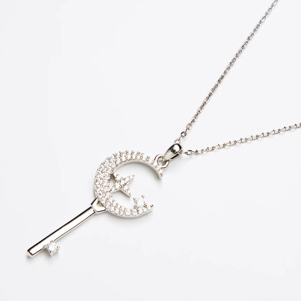 Dream Moon Key Diamond Pendant Necklace[pre order] - SN007 - Roselle Jewelry