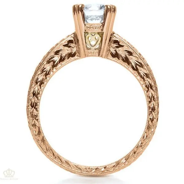 Vintage Two-tone Hand Engraved Engagement Ring [Setting Only] - EC071 - Roselle Jewelry