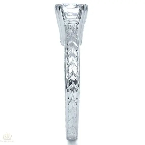 Vintage Two-tone Hand Engraved Engagement Ring [Setting Only] - EC071 - Roselle Jewelry