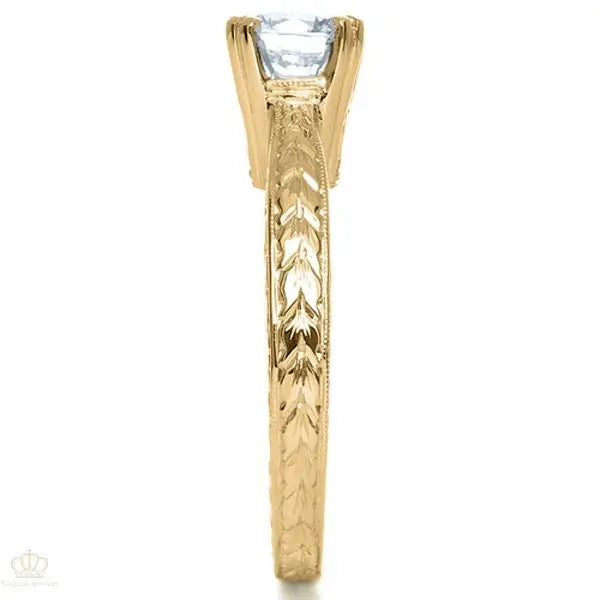 Vintage Two-tone Hand Engraved Engagement Ring [Setting Only] - EC071 - Roselle Jewelry