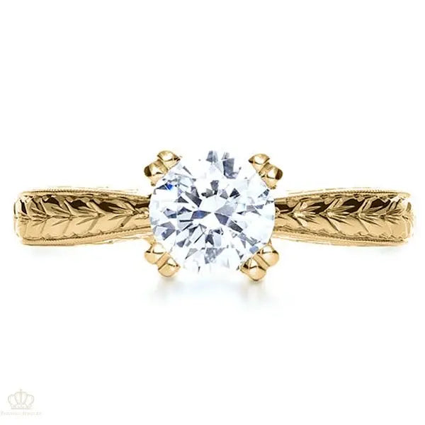 Vintage Two-tone Hand Engraved Engagement Ring [Setting Only] - EC071 - Roselle Jewelry