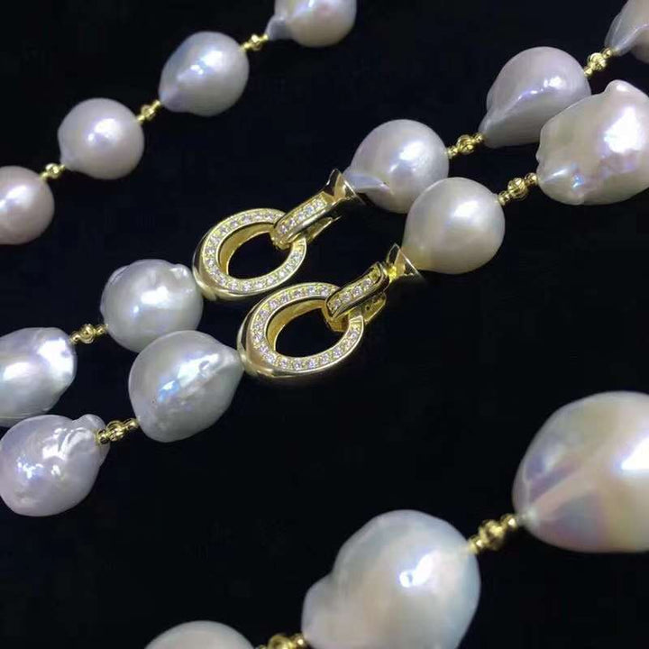 S925 Silver(Yellow Gold Plated) Freshwater Baroque Pearl Necklance - TS027 - Roselle Jewelry