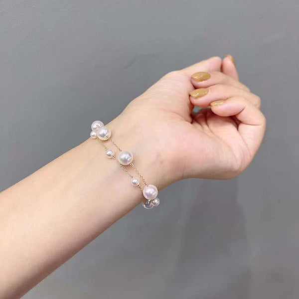 18K 3.5-4.0mm Double Layered Akoya Pearl Bracelet - TS016 - Roselle Jewelry