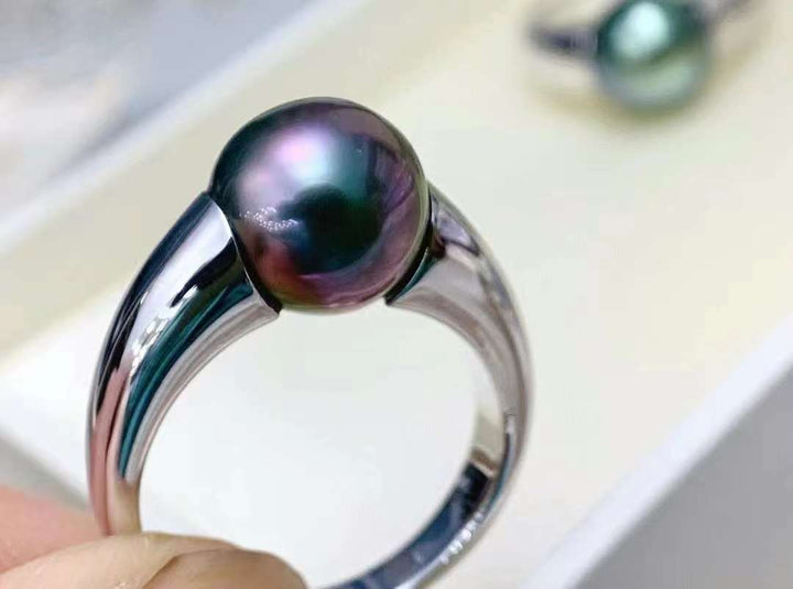 18K White Gold Tahitian Pearl Ring - TS015 - Roselle Jewelry