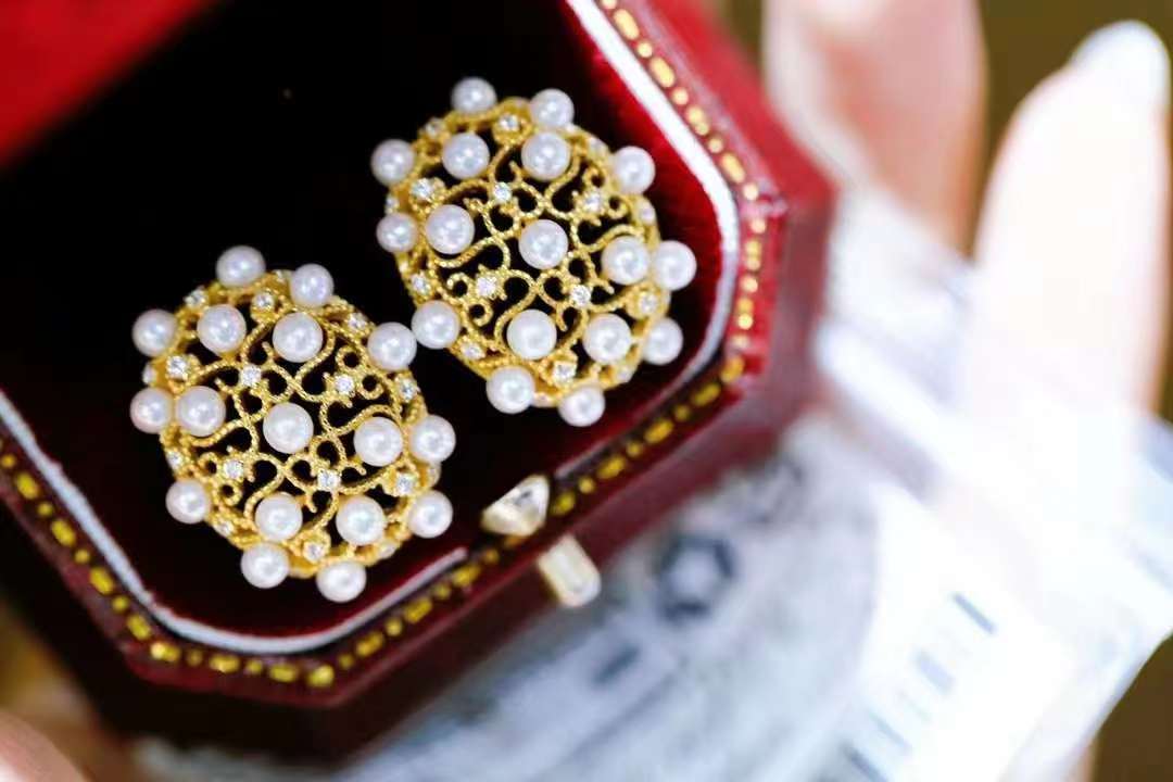 Tsukihana ™ S925 Silver Akoya Pearl With Rz Simulated Diamond Floral Stud Earrings - TS005 - Roselle Jewelry