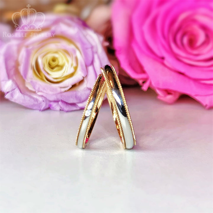 Two Tone Couple Diamond Wedding Ring Set - WM12 - Roselle Jewelry
