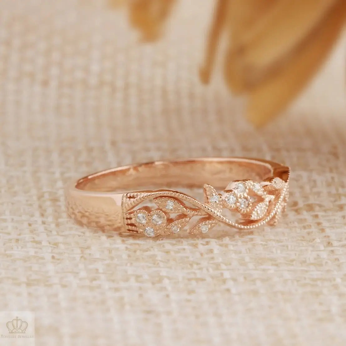 Floral Leaf Design Stack Diamond Fashion Ring - LR17 - Roselle Jewelry